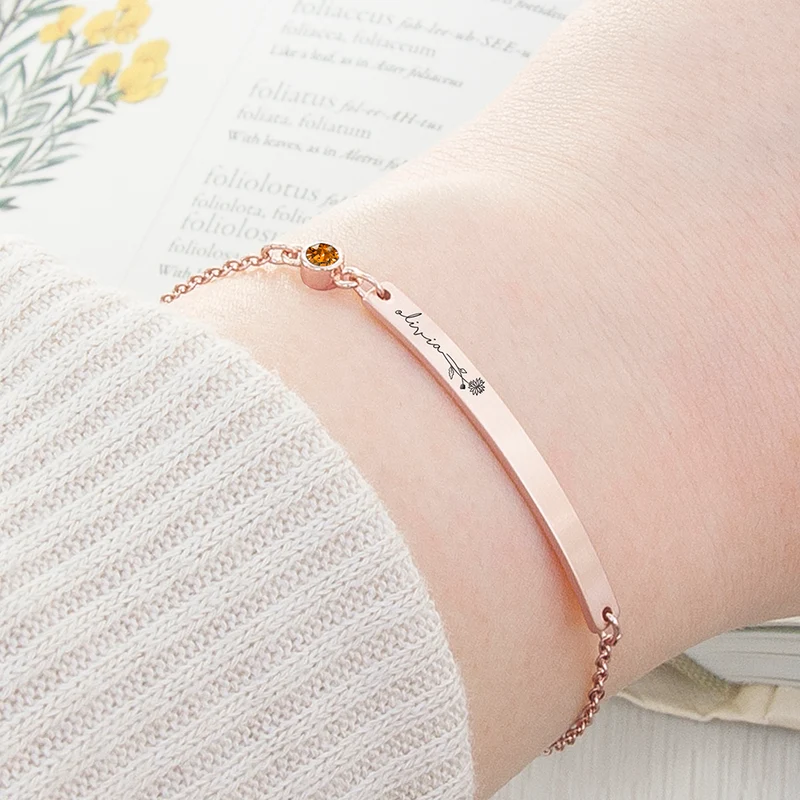 Personalised Personalised Birth Flower Swarovski Crystal Rose Gold Bracelet