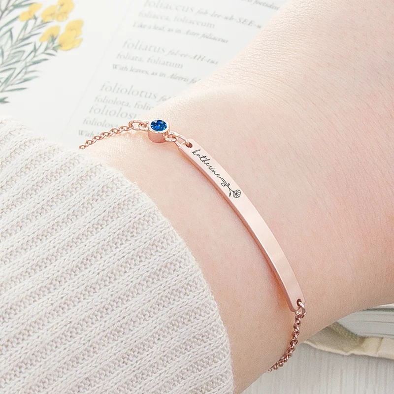Personalised Personalised Birth Flower Swarovski Crystal Rose Gold Bracelet