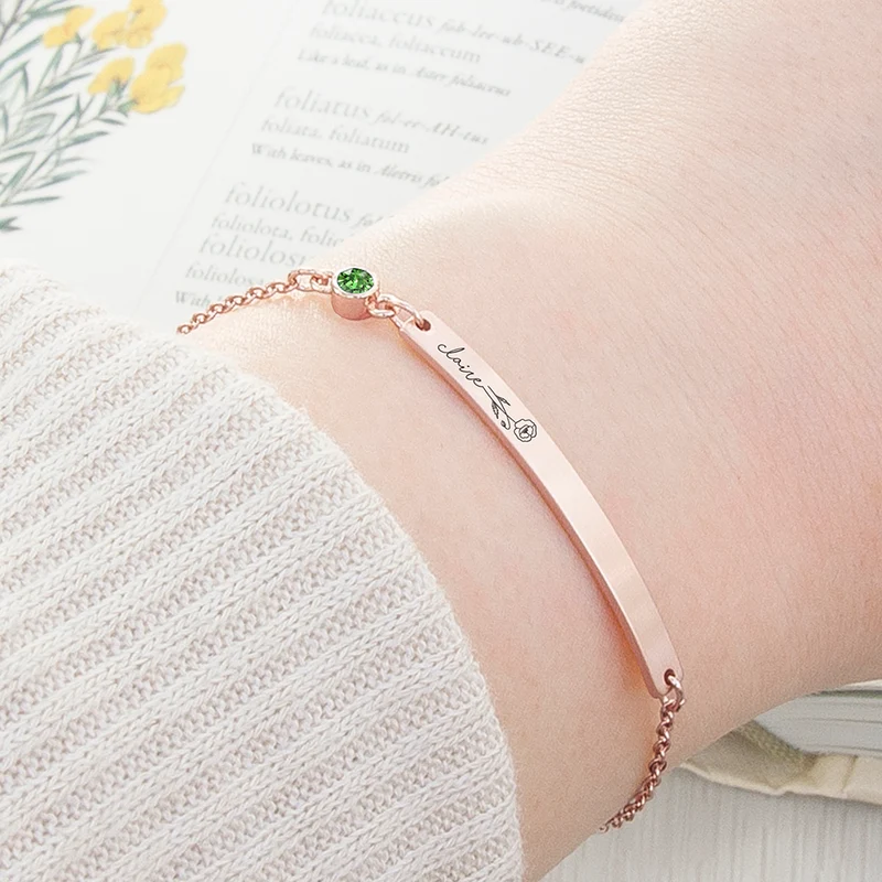 Personalised Personalised Birth Flower Swarovski Crystal Rose Gold Bracelet
