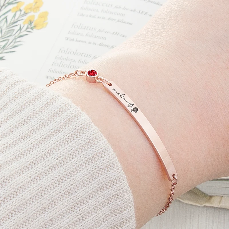 Personalised Personalised Birth Flower Swarovski Crystal Rose Gold Bracelet