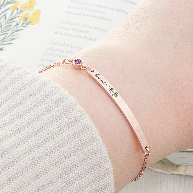 Personalised Personalised Birth Flower Swarovski Crystal Rose Gold Bracelet