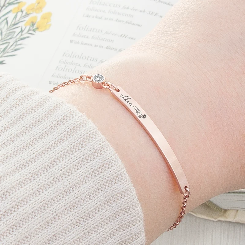 Personalised Personalised Birth Flower Swarovski Crystal Rose Gold Bracelet