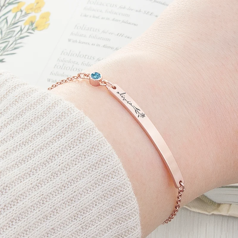 Personalised Personalised Birth Flower Swarovski Crystal Rose Gold Bracelet