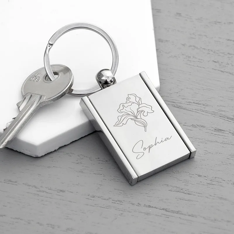 Personalised Personalised Birth Flower Frame Keyring