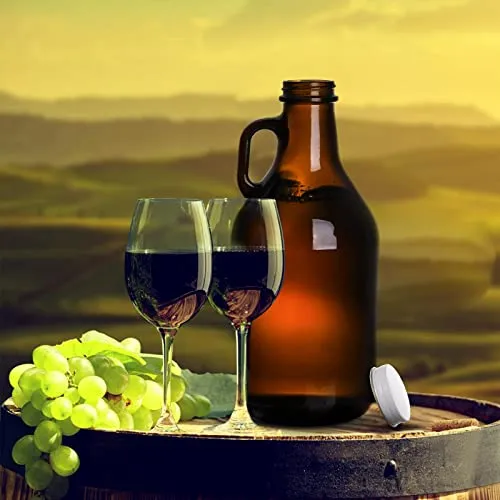 ZEAYEA 3 Pack Glass Growler, 32 oz Amber Glass Jug with Lids and Handle, Great for Beer, Home Brewing, Kombucha, Cider, Soda, Distilled Water