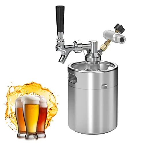 Pressurized Beer Mini Keg System 64oz Stainless Steel Growler Tap Easy Storage Under Pressure-Homebrew Growler Beer Dispenser Keeps Carbonation for Craft Beer, Draft and Homebrew