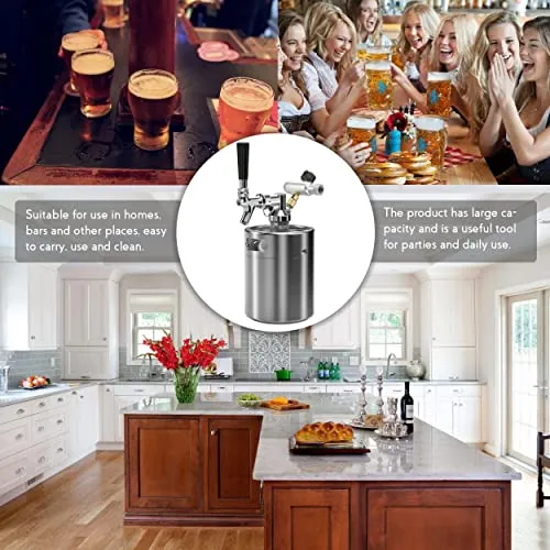 Pressurized Beer Mini Keg System 64oz Stainless Steel Growler Tap Easy Storage Under Pressure-Homebrew Growler Beer Dispenser Keeps Carbonation for Craft Beer, Draft and Homebrew