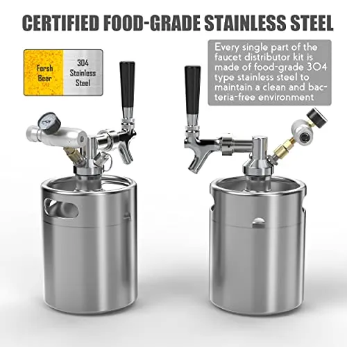 Pressurized Beer Mini Keg System 64oz Stainless Steel Growler Tap Easy Storage Under Pressure-Homebrew Growler Beer Dispenser Keeps Carbonation for Craft Beer, Draft and Homebrew