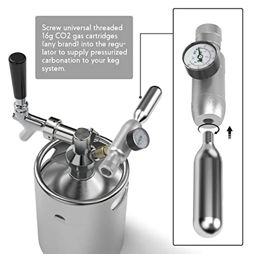 Pressurized Beer Mini Keg System 64oz Stainless Steel Growler Tap Easy Storage Under Pressure-Homebrew Growler Beer Dispenser Keeps Carbonation for Craft Beer, Draft and Homebrew