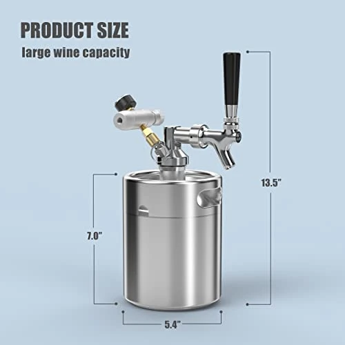 Pressurized Beer Mini Keg System 64oz Stainless Steel Growler Tap Easy Storage Under Pressure-Homebrew Growler Beer Dispenser Keeps Carbonation for Craft Beer, Draft and Homebrew