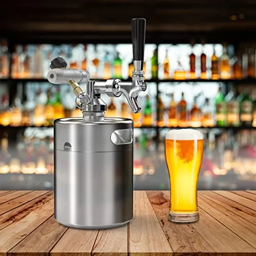 Pressurized Beer Mini Keg System 64oz Stainless Steel Growler Tap Easy Storage Under Pressure-Homebrew Growler Beer Dispenser Keeps Carbonation for Craft Beer, Draft and Homebrew