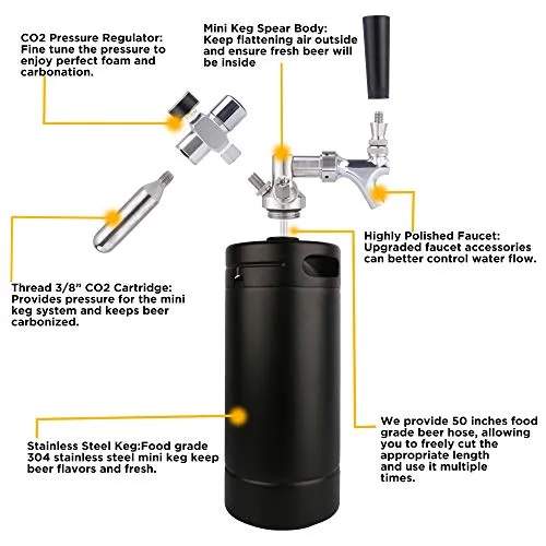 TMCRAFT 128oz Growler Tap System, Pressurized Stainless Steel Mini Keg with Cooler Jacket, Portable Home Dispenser System to Keep Fresh and Carbonation for Draft, Homebrew and Craft Beer (Matte Black)