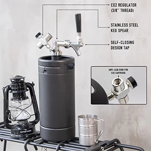 TMCRAFT 128oz Growler Tap System, Pressurized Stainless Steel Mini Keg with Cooler Jacket, Portable Home Dispenser System to Keep Fresh and Carbonation for Draft, Homebrew and Craft Beer (Matte Black)