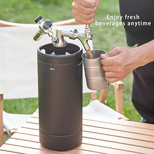 TMCRAFT 128oz Growler Tap System, Pressurized Stainless Steel Mini Keg with Cooler Jacket, Portable Home Dispenser System to Keep Fresh and Carbonation for Draft, Homebrew and Craft Beer (Matte Black)