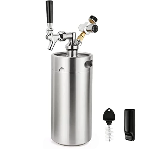 FERRODAY SS304 128oz Mini Keg Growler Beer Keg Draft Beer Dispenser Pressurized Growler for Beer Mini Keg 60 psi Co2 Regulator Beer Faucet Keg Kit Keeps Beer Fresh Portable Mini Keg Beer Co2 Growler