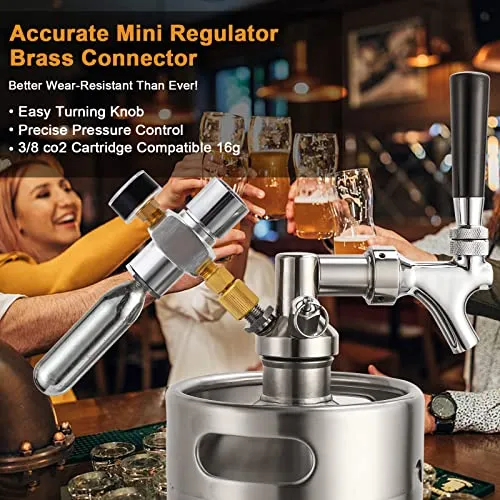 FERRODAY SS304 128oz Mini Keg Growler Beer Keg Draft Beer Dispenser Pressurized Growler for Beer Mini Keg 60 psi Co2 Regulator Beer Faucet Keg Kit Keeps Beer Fresh Portable Mini Keg Beer Co2 Growler