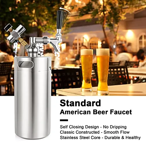 FERRODAY SS304 128oz Mini Keg Growler Beer Keg Draft Beer Dispenser Pressurized Growler for Beer Mini Keg 60 psi Co2 Regulator Beer Faucet Keg Kit Keeps Beer Fresh Portable Mini Keg Beer Co2 Growler