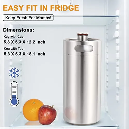 FERRODAY SS304 128oz Mini Keg Growler Beer Keg Draft Beer Dispenser Pressurized Growler for Beer Mini Keg 60 psi Co2 Regulator Beer Faucet Keg Kit Keeps Beer Fresh Portable Mini Keg Beer Co2 Growler