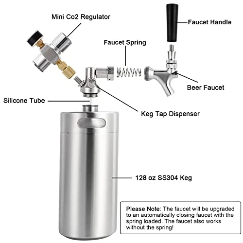 FERRODAY SS304 128oz Mini Keg Growler Beer Keg Draft Beer Dispenser Pressurized Growler for Beer Mini Keg 60 psi Co2 Regulator Beer Faucet Keg Kit Keeps Beer Fresh Portable Mini Keg Beer Co2 Growler