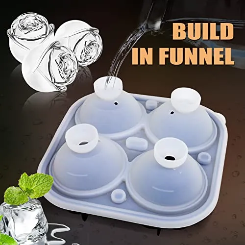 KooMall 3D Rose Ice Molds 2.5 Inch, Large Ice Cube Trays, Make 4 Giant Cute Flower Shape Ice, Silicone Rubber Fun Big Ice Ball Maker for Cocktails Juice Whiskey Bourbon Freezer, Dishwasher Safe, Pink