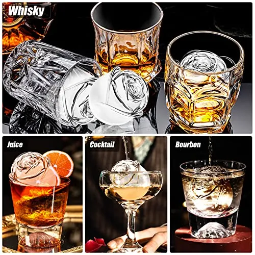 KooMall 3D Rose Ice Molds 2.5 Inch, Large Ice Cube Trays, Make 4 Giant Cute Flower Shape Ice, Silicone Rubber Fun Big Ice Ball Maker for Cocktails Juice Whiskey Bourbon Freezer, Dishwasher Safe, Pink