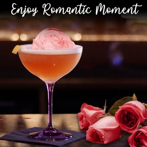 KooMall 3D Rose Ice Molds 2.5 Inch, Large Ice Cube Trays, Make 4 Giant Cute Flower Shape Ice, Silicone Rubber Fun Big Ice Ball Maker for Cocktails Juice Whiskey Bourbon Freezer, Dishwasher Safe, Pink