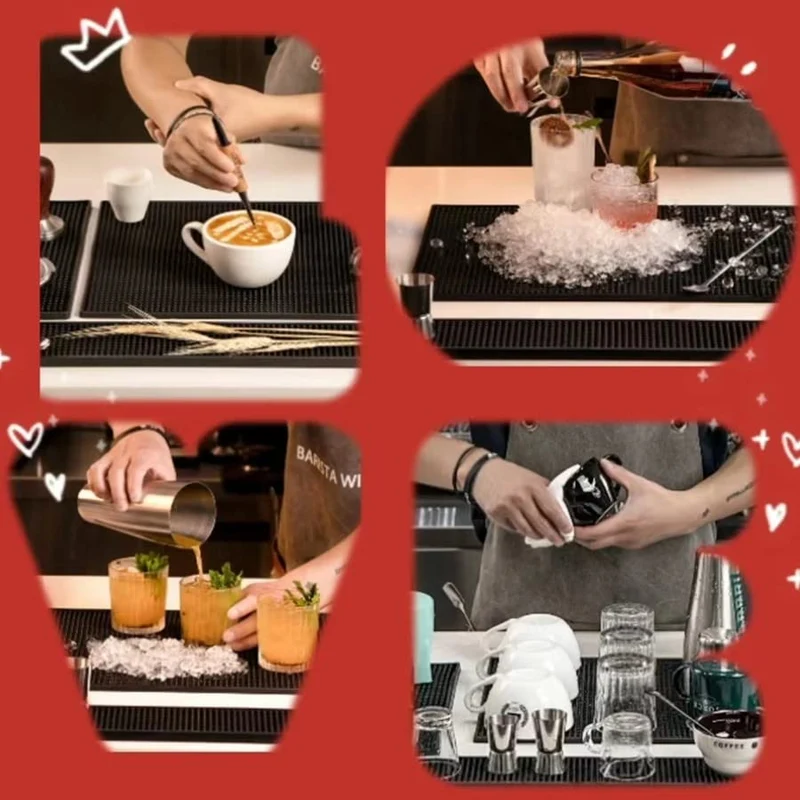 IMIYOKU Bar Mat Set of 3 Rubber Bar Service Spill Mat for Cocktail Bartender Coffee Bar or Countertop Mats Glass Drying Mat (Black, 18" x 12"+23" x 3"+12" x 6")