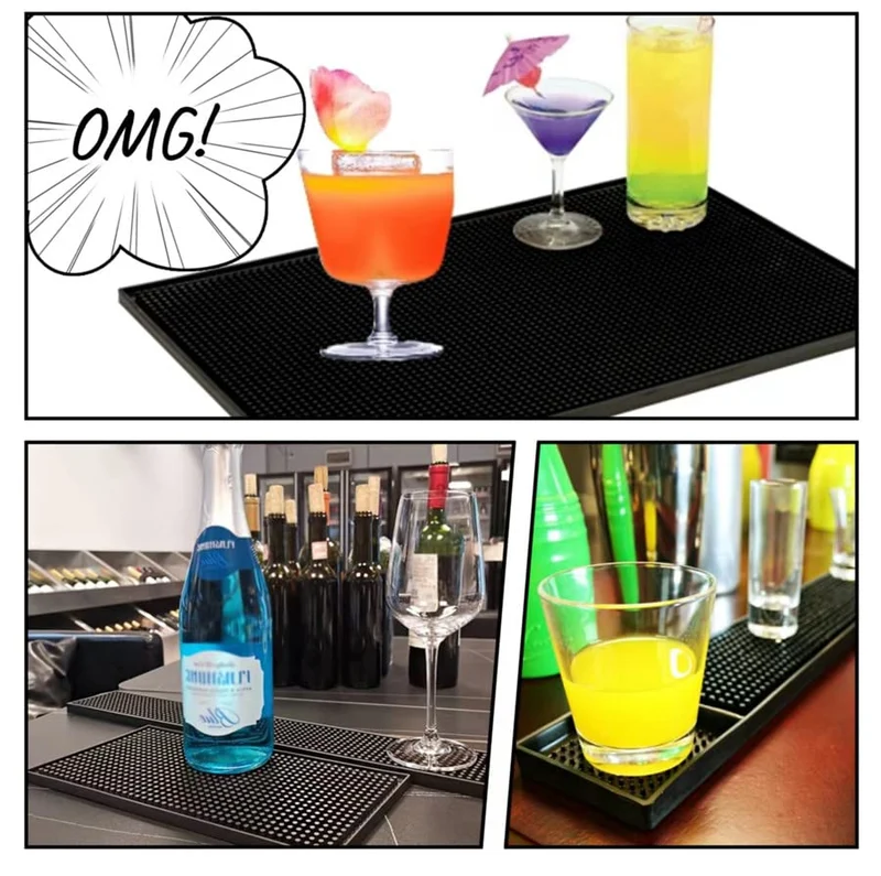 IMIYOKU Bar Mat Set of 3 Rubber Bar Service Spill Mat for Cocktail Bartender Coffee Bar or Countertop Mats Glass Drying Mat (Black, 18" x 12"+23" x 3"+12" x 6")