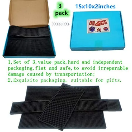 IMIYOKU Bar Mat Set of 3 Rubber Bar Service Spill Mat for Cocktail Bartender Coffee Bar or Countertop Mats Glass Drying Mat (Black, 18" x 12"+23" x 3"+12" x 6")