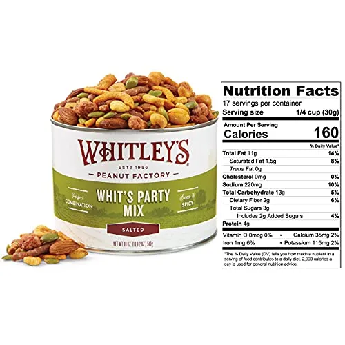 Whitley’s 'Whit's Party Mix' – Sweet & Spicy Snack Mix, Sesame Sticks, Corn Nuts, Cajun Sticks & Nuts (18 Ounce Tin)