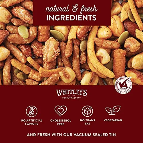Whitley’s 'Whit's Party Mix' – Sweet & Spicy Snack Mix, Sesame Sticks, Corn Nuts, Cajun Sticks & Nuts (18 Ounce Tin)