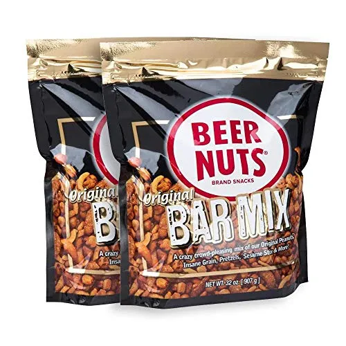 BEER NUTS Original Bar Mix - 32 oz Resealable Bag (Pack of 2), Pretzels, Cheese Sticks, Sesame Sticks, Roasted Corn Nuts, and Original Peanuts