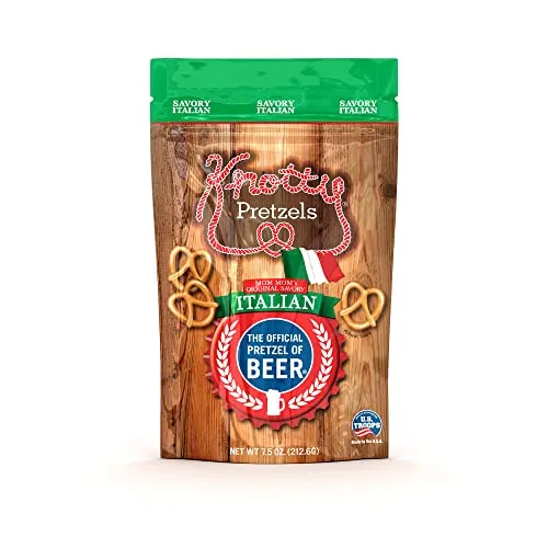 Knotty Pretzels - "The Official Pretzel of Beer" 7.5 Ounce Individual Seasoned Pretzel in Resealable Snack Bags - Savory Italian (6 Pack)