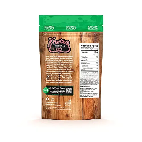 Knotty Pretzels - "The Official Pretzel of Beer" 7.5 Ounce Individual Seasoned Pretzel in Resealable Snack Bags - Savory Italian (6 Pack)
