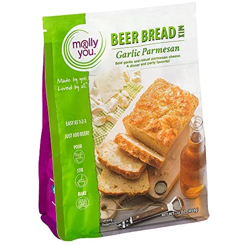 Molly & You Garlic Parmesan Beer Bread Mix (Pack of 1) - Gourmet, Artisan Bread Kit - No Bread Machine Needed - Just Add Beer or Soda
