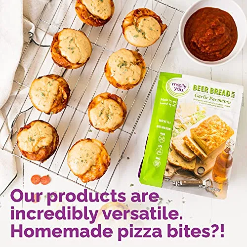 Molly & You Garlic Parmesan Beer Bread Mix (Pack of 1) - Gourmet, Artisan Bread Kit - No Bread Machine Needed - Just Add Beer or Soda