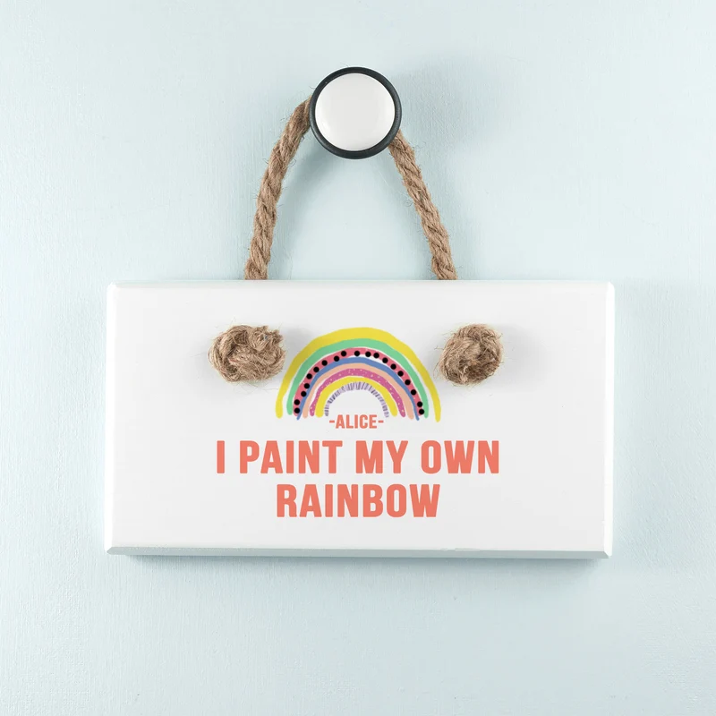 Personalised My Own Rainbow White Hanging Sign