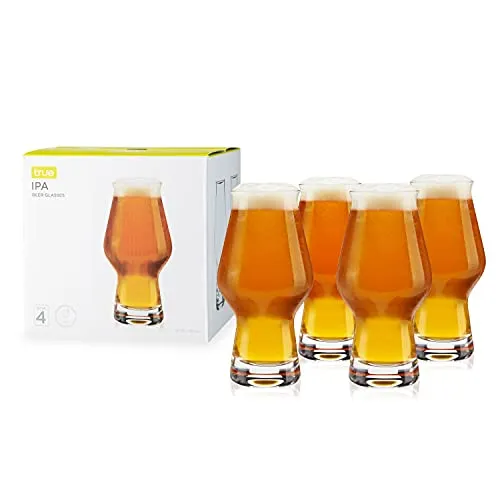 True IPA Glasses, Beer Pint Glasses, Craft Beer Glassware, IPA Glass Set, Set of 4, 16 Ounce Capacity, for Stouts, Pilsners, IPAs