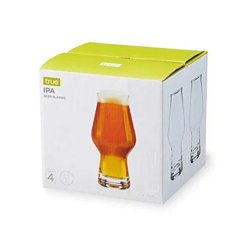 True IPA Glasses, Beer Pint Glasses, Craft Beer Glassware, IPA Glass Set, Set of 4, 16 Ounce Capacity, for Stouts, Pilsners, IPAs