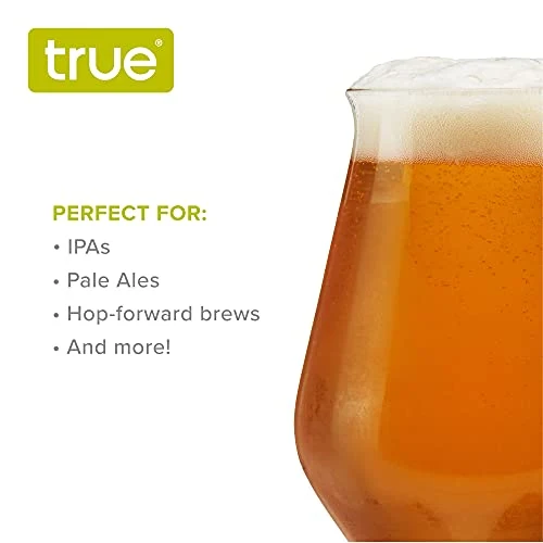 True IPA Glasses, Beer Pint Glasses, Craft Beer Glassware, IPA Glass Set, Set of 4, 16 Ounce Capacity, for Stouts, Pilsners, IPAs