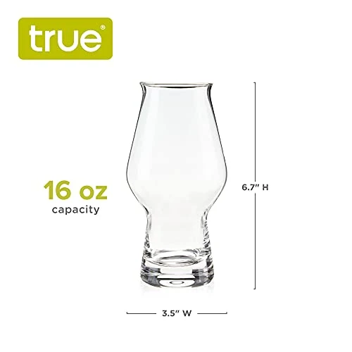 True IPA Glasses, Beer Pint Glasses, Craft Beer Glassware, IPA Glass Set, Set of 4, 16 Ounce Capacity, for Stouts, Pilsners, IPAs