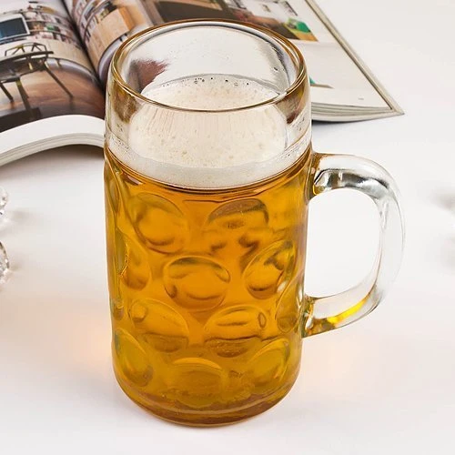 Oktoberfest Large 44 Oz Dimpled Glass Jumbo Beer Mug With Handle Glass Steins, Perfect For Coffee/Tea Glass, Everyday Drinking Glasses, Cocktail Glasses