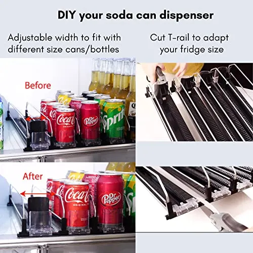 Soda Can Organizer for Refrigerator, Baraiser Large Capacity Self-Pushing Drink Organizer for Fridge, Pantry and More, Black