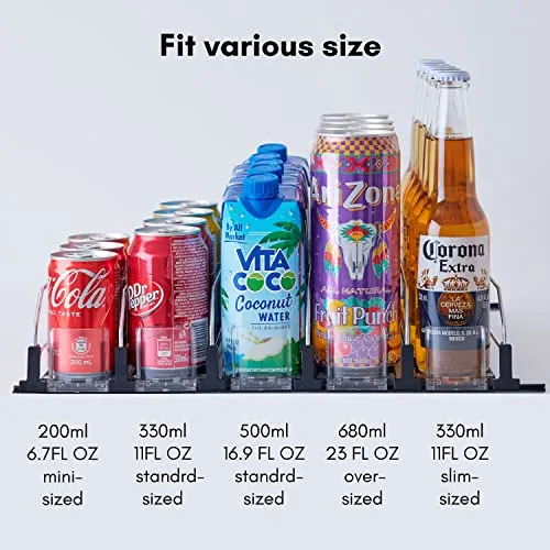 Soda Can Organizer for Refrigerator, Baraiser Large Capacity Self-Pushing Drink Organizer for Fridge, Pantry and More, Black