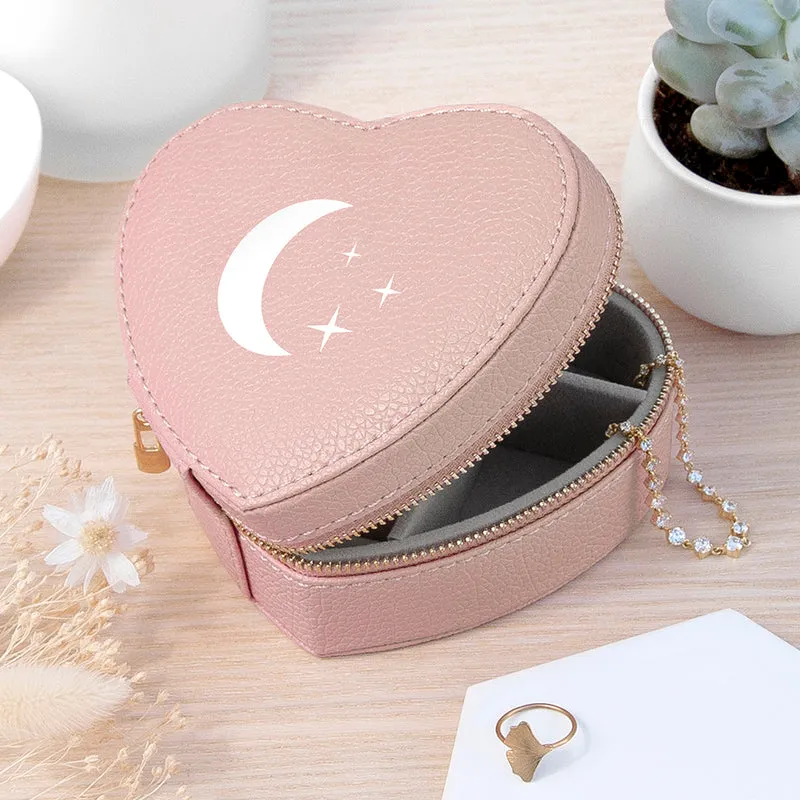 Moon and Stars Pink Heart Travel Jewellery Case