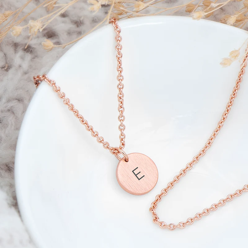 Personalised Monogrammed Rose Gold Round Tag Necklace