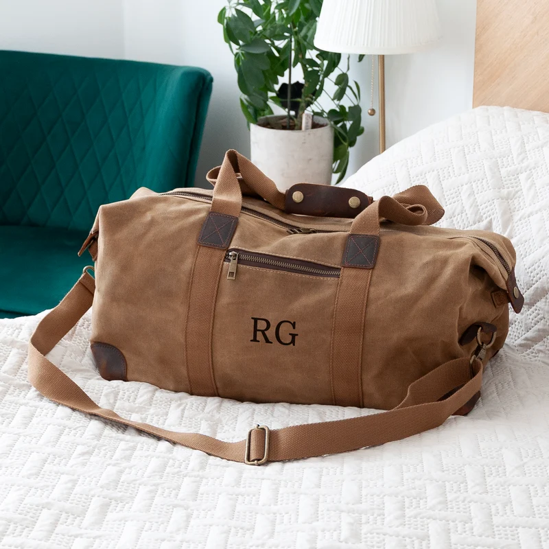 Personalised Monogrammed Luxury Waxed Canvas Holdall