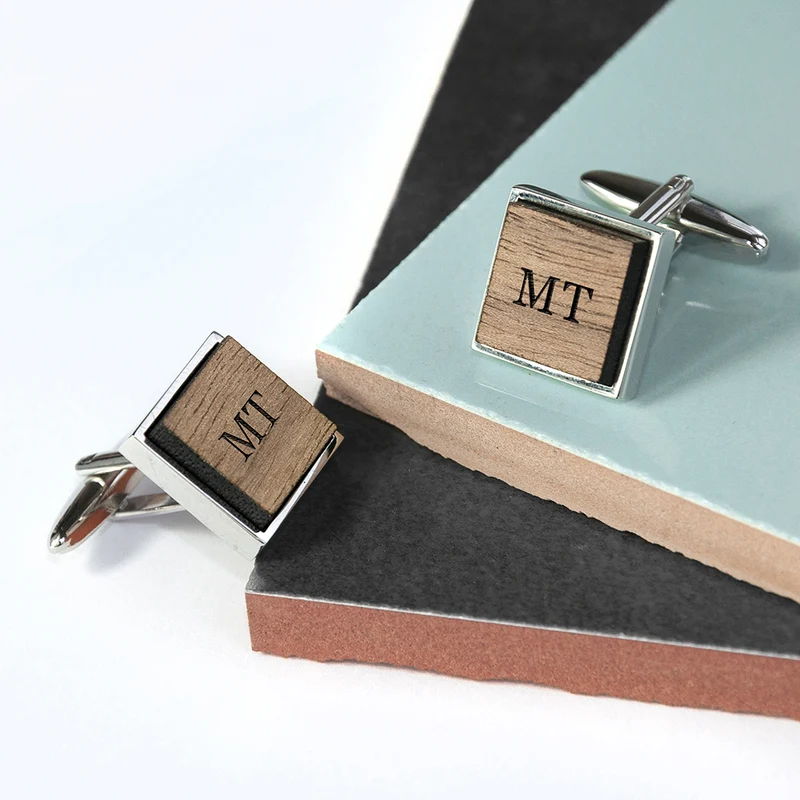 Personalised Monogram Engraved Square Walnut Cufflinks