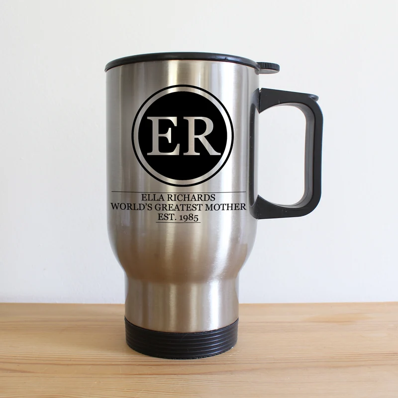 Personalised Initials Monogram Mum/ Dad Silver Travel Mug