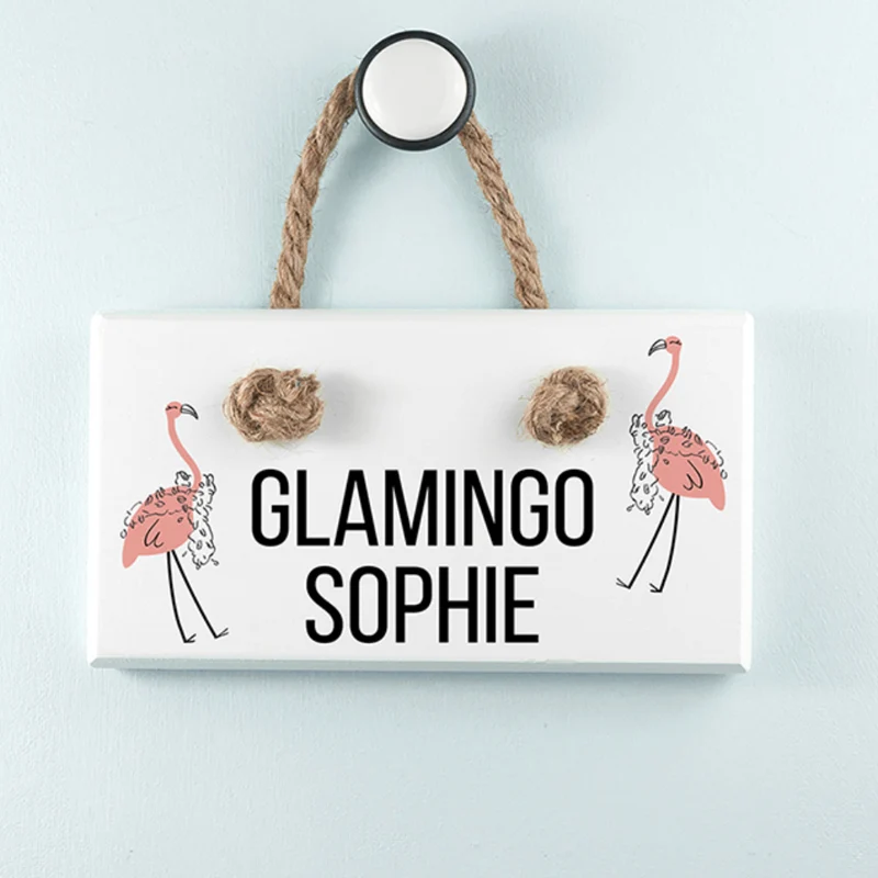 Personalised Glamingo White Hanging Sign